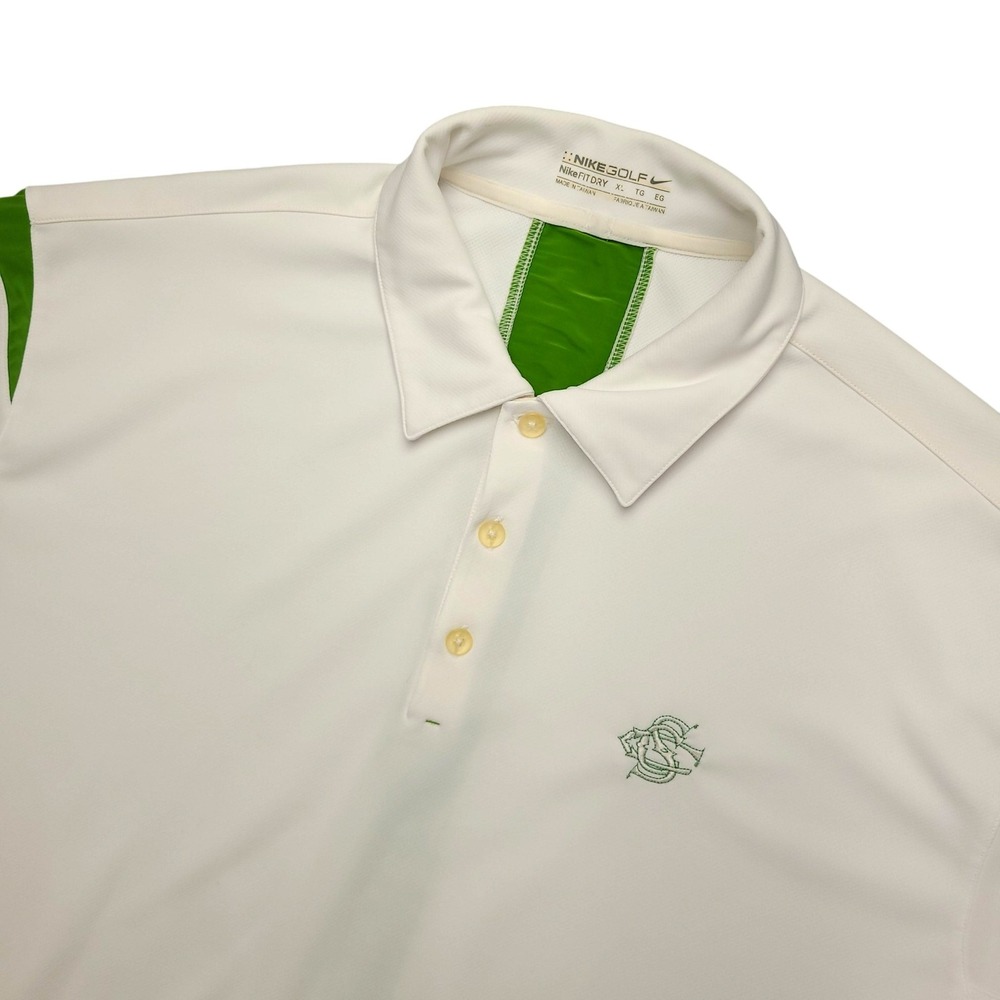 Nike Golf NikeFIT DRY Polo Shirt Mens XL White Green Colorblock Golf Performance